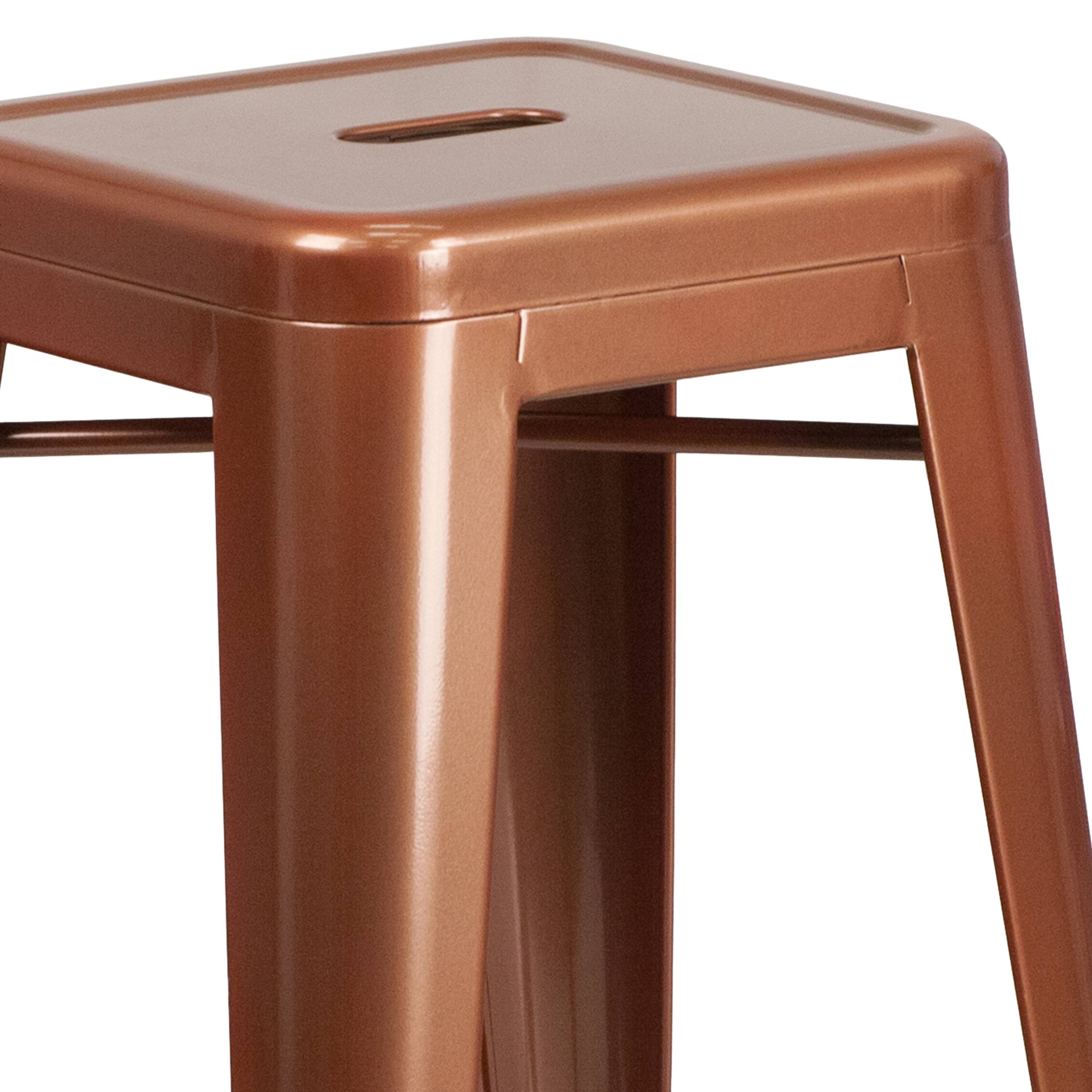 Alt View 7. Emma + Oliver - Commercial Grade 30"H Backless Metal Indoor-Outdoor Barstool with Square Seat - Copper.