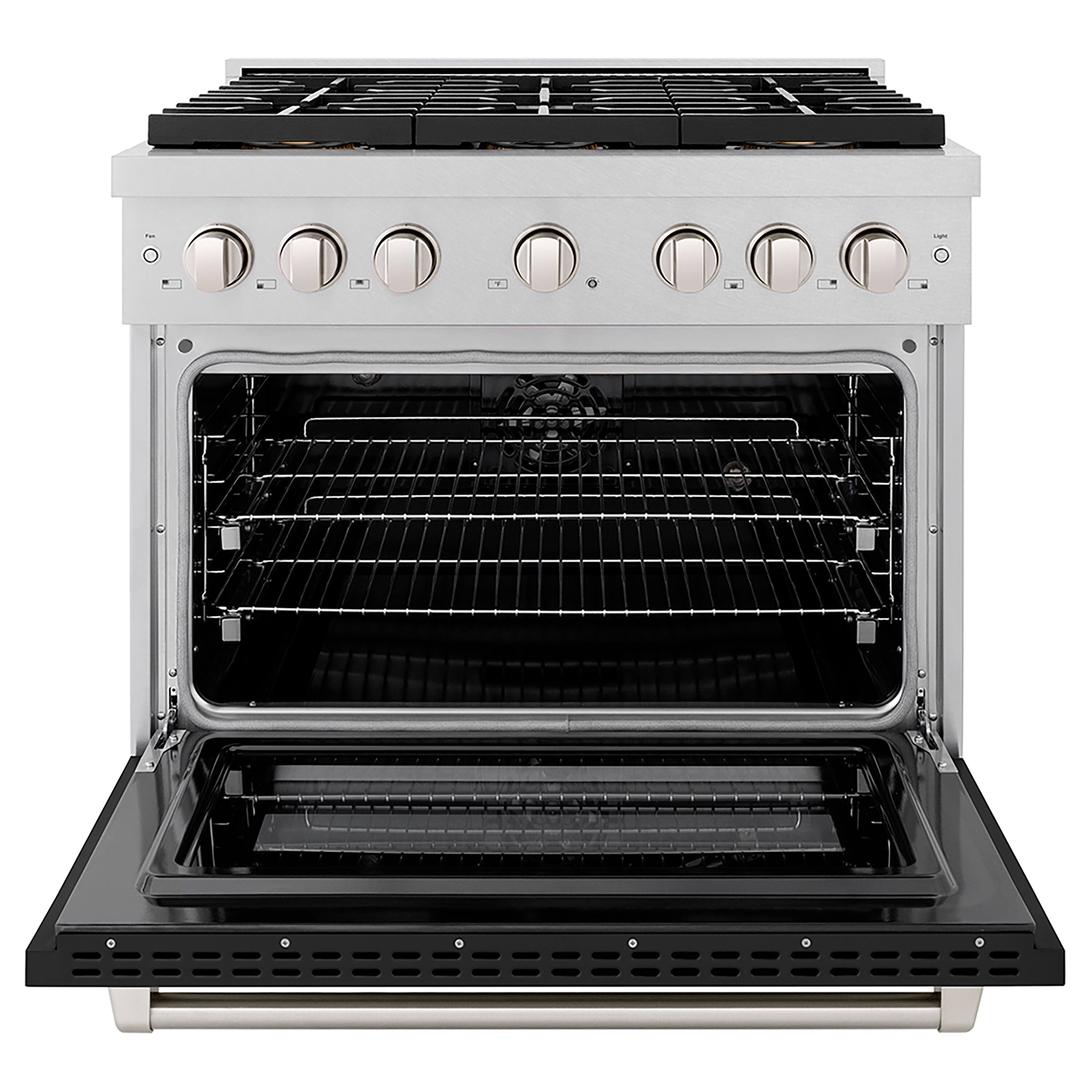 Angle. ZLINE - ZLINE 36 in. 5.2 cu. ft. Freestanding Paramount Dual Fuel Range with DuoPro Cooktop - Black Matte.