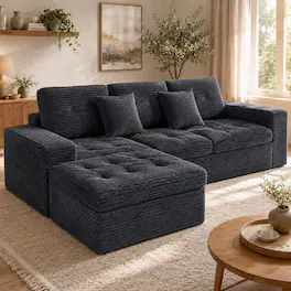 Anysun - Modular Cloud Sofa Set – 105" DIY Sectional with Ottoman, Pure Foam, Fur Velvet – Comfortable Living Room Couch - Blue Gray