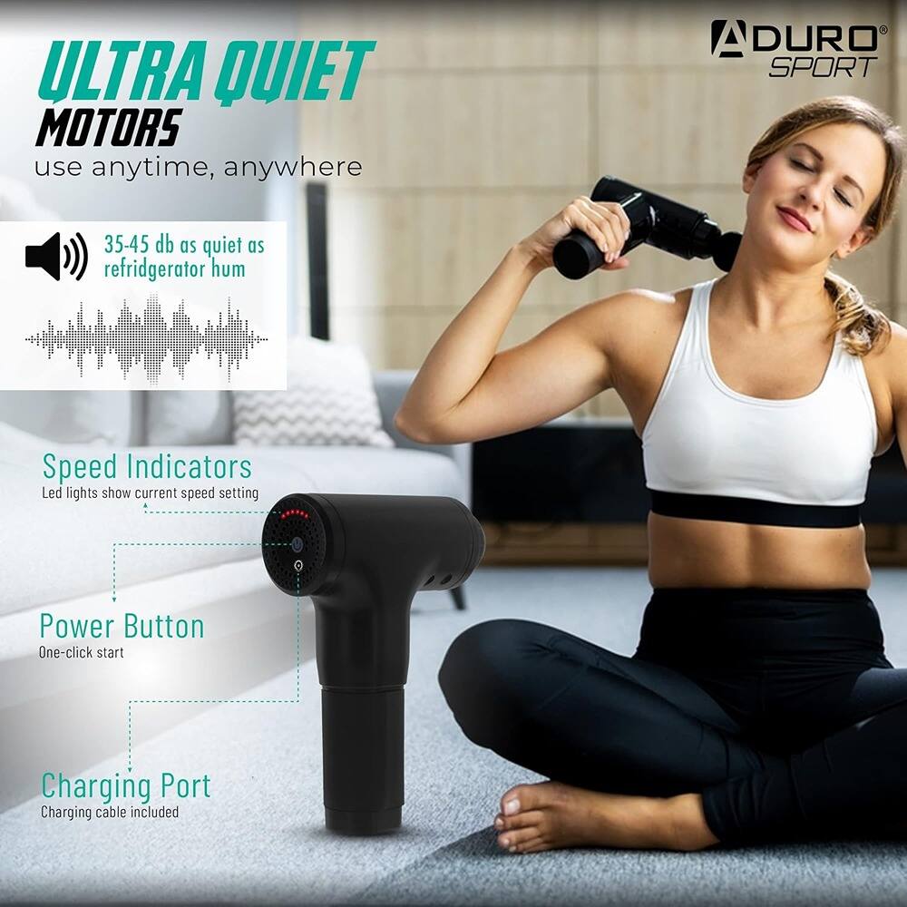 **ULTRA QUIET MOTORS**  
use anytime, anywhere

**35-45 db as quiet as refrigerator hum**

**Speed Indicators**  
Led lights show current speed setting

**Power Button**  
One-click start

**Charging Port**  
Charging cable included