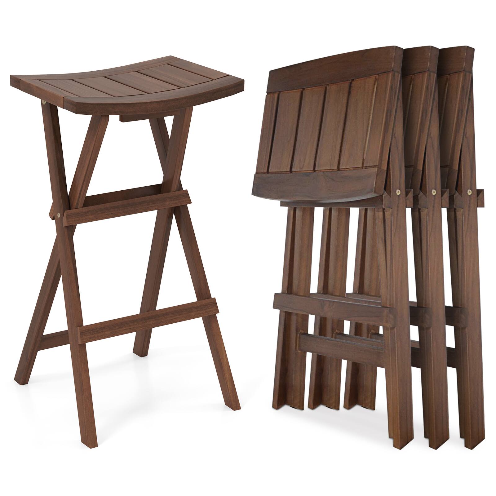 Alt View 9. Gymax - Gymax Bar Stools Set of 4 30'' Folding Bar Height Stools w/ Saddle Seat & Footrest - Teak.