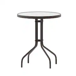 Emma + Oliver - 23.75" Round Tempered Glass Metal Table with Smooth Ripple Design Top - Clear Top/Bronze Frame