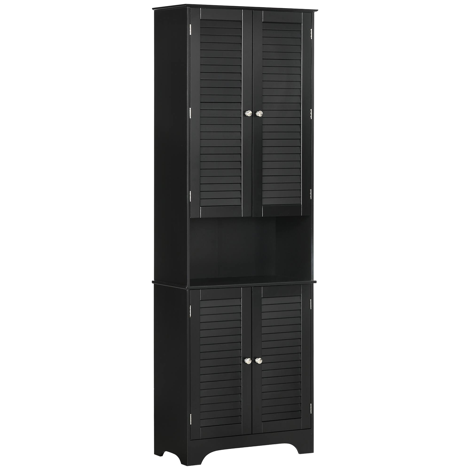 Front. Homcom - Tall Narrow Bathroom Storage Cabinet with Doors and Shelf Adjustability, Freestanding Linen Cabinet - Black.