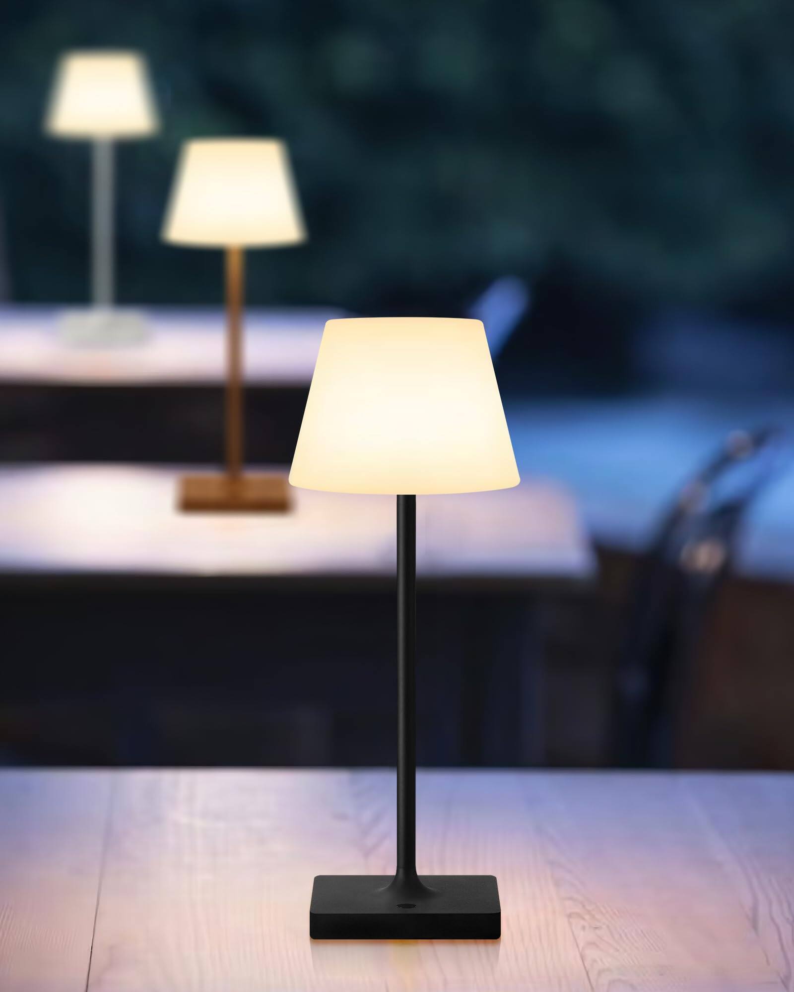 Alt View 6. Dazzling Pops - Outdoor Waterproof Cordless Table Lamp 4000mAh Portable Rechargeable Battery Powered Dimmable LED Touch - Wood Grain + White PE Plastic Lampshde.