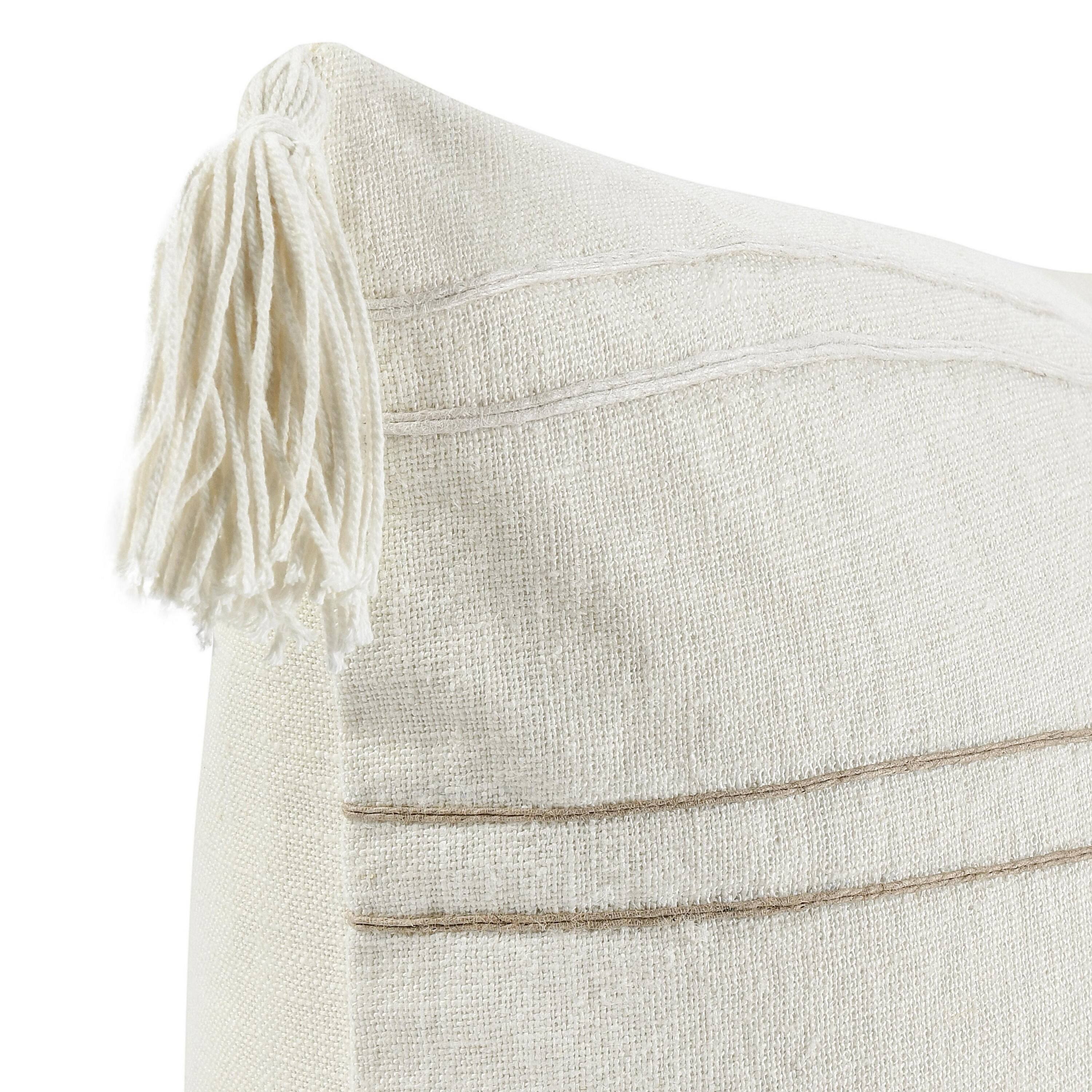 Back. Manhattan Lane - Pini Throw Pillow, Boho Design Stripe Pattern, 22 Inch  Linen - Beige.