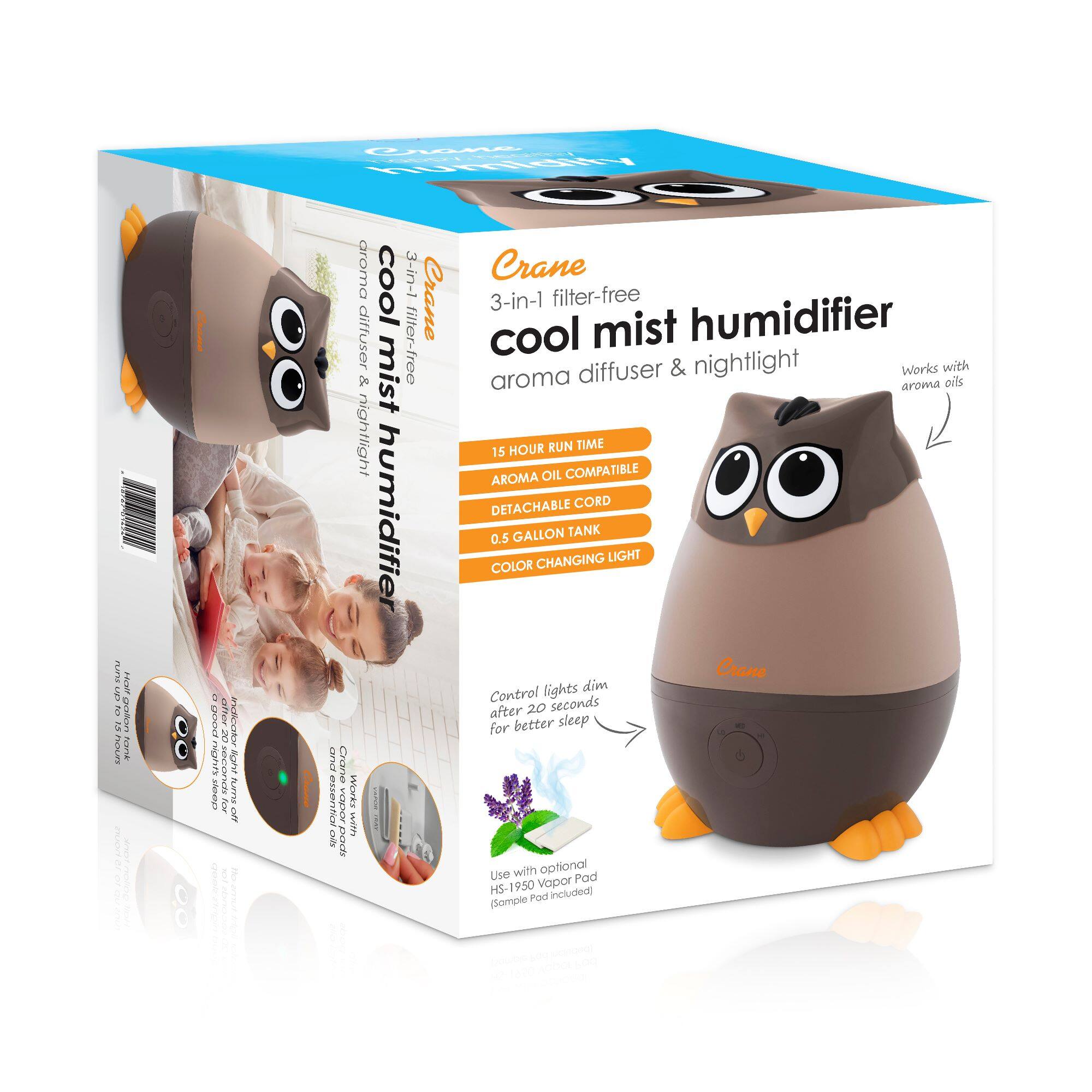Alt View 11. CRANE - Mini Owl 0.5 Gallon Cool Mist Humidifier - Brown.