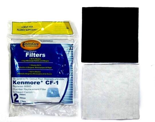 A MUST FOR ALLERGY SUFFERERS!
EnviroCare TECHNOLOGIES Micro Filtration Filters
99.7% Filtration Traps Microscopic Particles and Allergens
Filtración 99.7% Partículas y Alergénicos Microscópicos de Pieges
Designed to Fit: Concus Pour: Disenado a Medida: Kenmore* CF-1
Replaces 86883 Chamber Replacement Filter for Select Canisters
Filters 2 Filtres Filtors