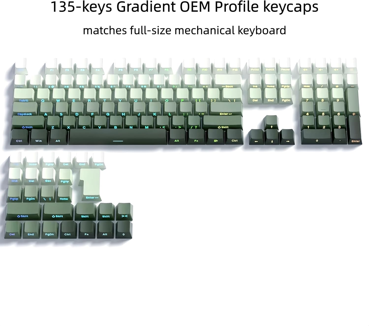 135-keys Gradient OEM Profile keycaps matches full-size mechanical keyboard
