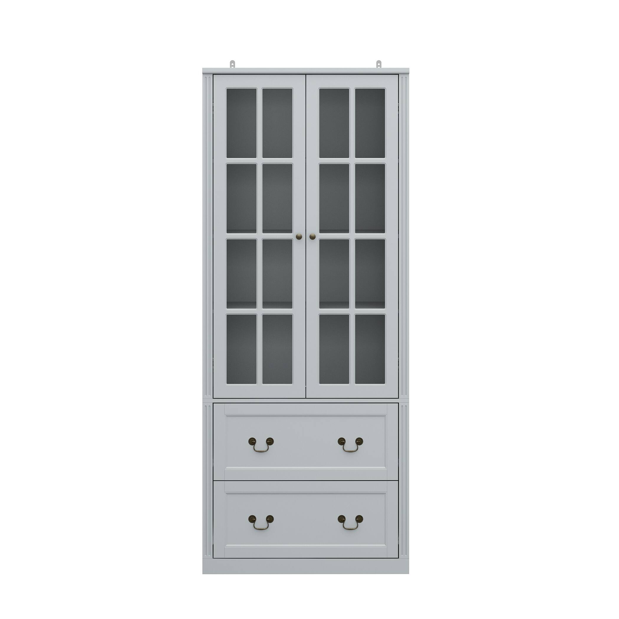 Famapy - Minimalist Home Storage Cabinet - Double Glass Doors with Drawers, A Must - Have for Clutter Organization - Gray