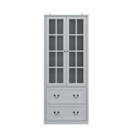 Famapy - Minimalist Home Storage Cabinet - Double Glass Doors with Drawers, A Must - Have for Clutter Organization - Gray