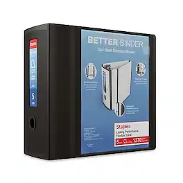 Staples - 5" 3-Ring Better Binder, D-Ring - Black