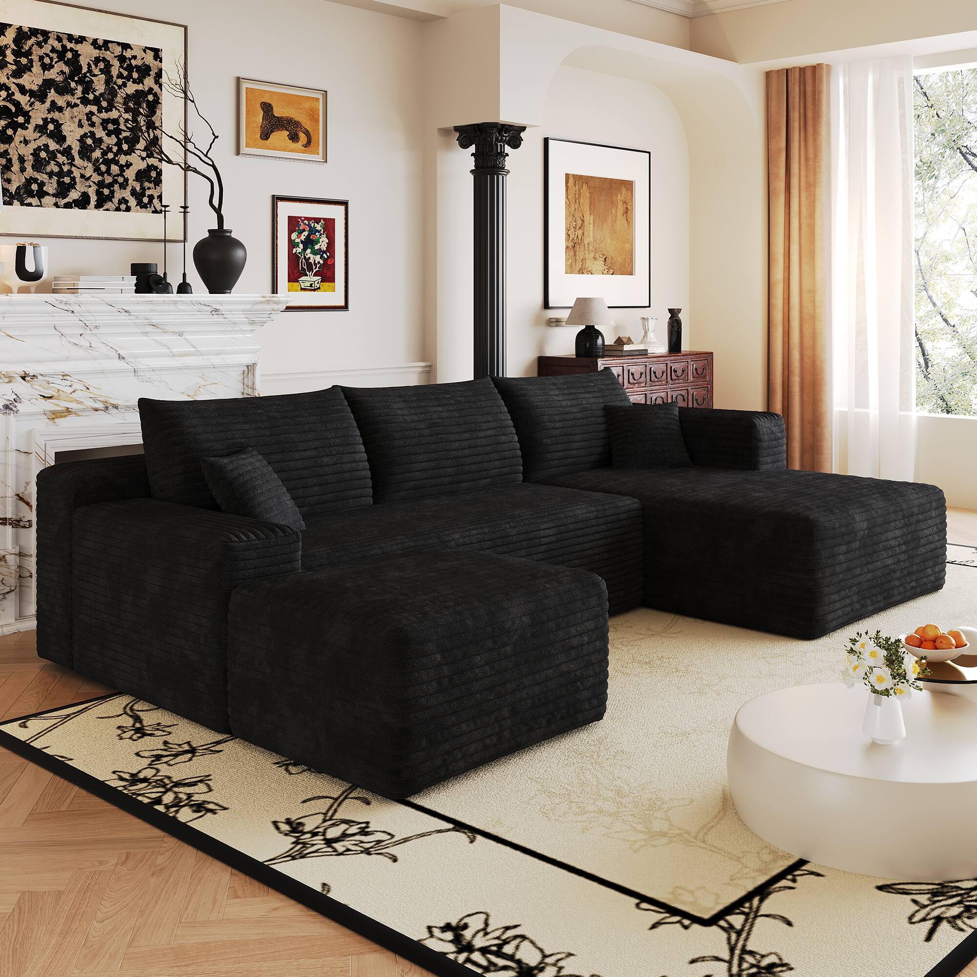Alt View 2. Meqiodas - Modular Sectional Sofa, L Shaped Could Couch with Ottoman, Wide Deep Seat Comfy Couch for Living Room, Bedroom - Black.