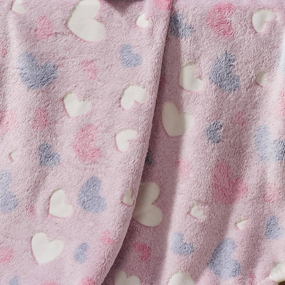 Alt View 3. Noble House - Plazatex Pink Hearts Soft & Cozy Glow in the Dark Throw Blanket Ideal for Bedroom & Living Room Decor 50"x60" Pink - Pink.