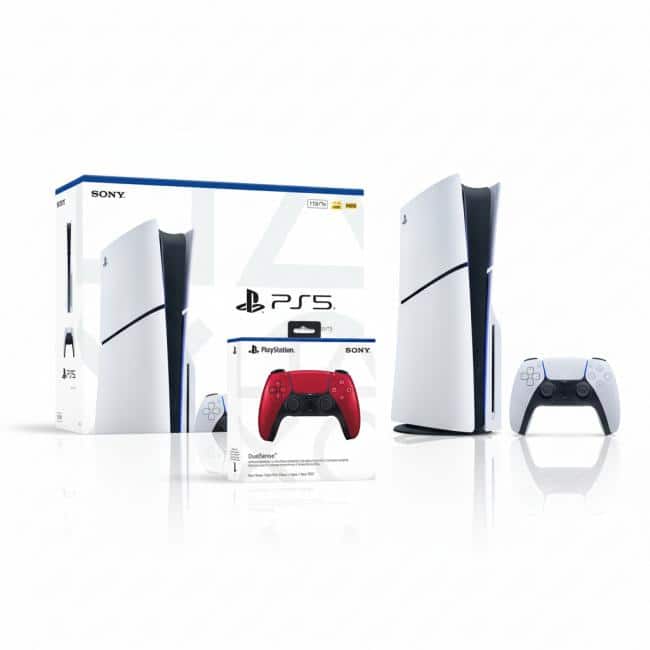 PlayStation 5 Slim Console 1TB + PlayStation 5 DualSense Wireless Controller Volcanic Red - Includes PS5 Console & 2 - PlayStation 5