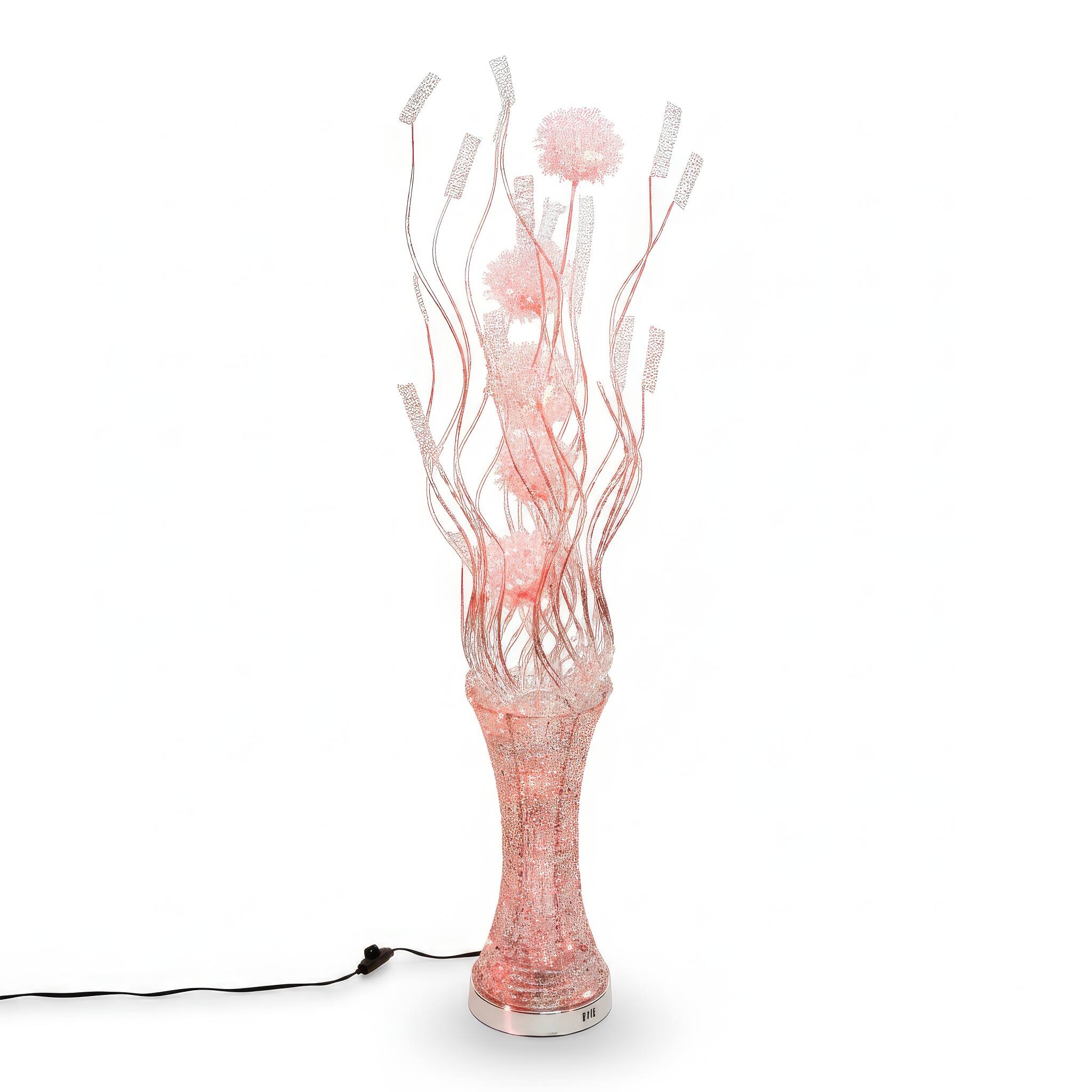 Angle. FC Design - 60"H  Sparkle Vase with Reddish Pink Flame Petal Flower LED Floor Lamp.
