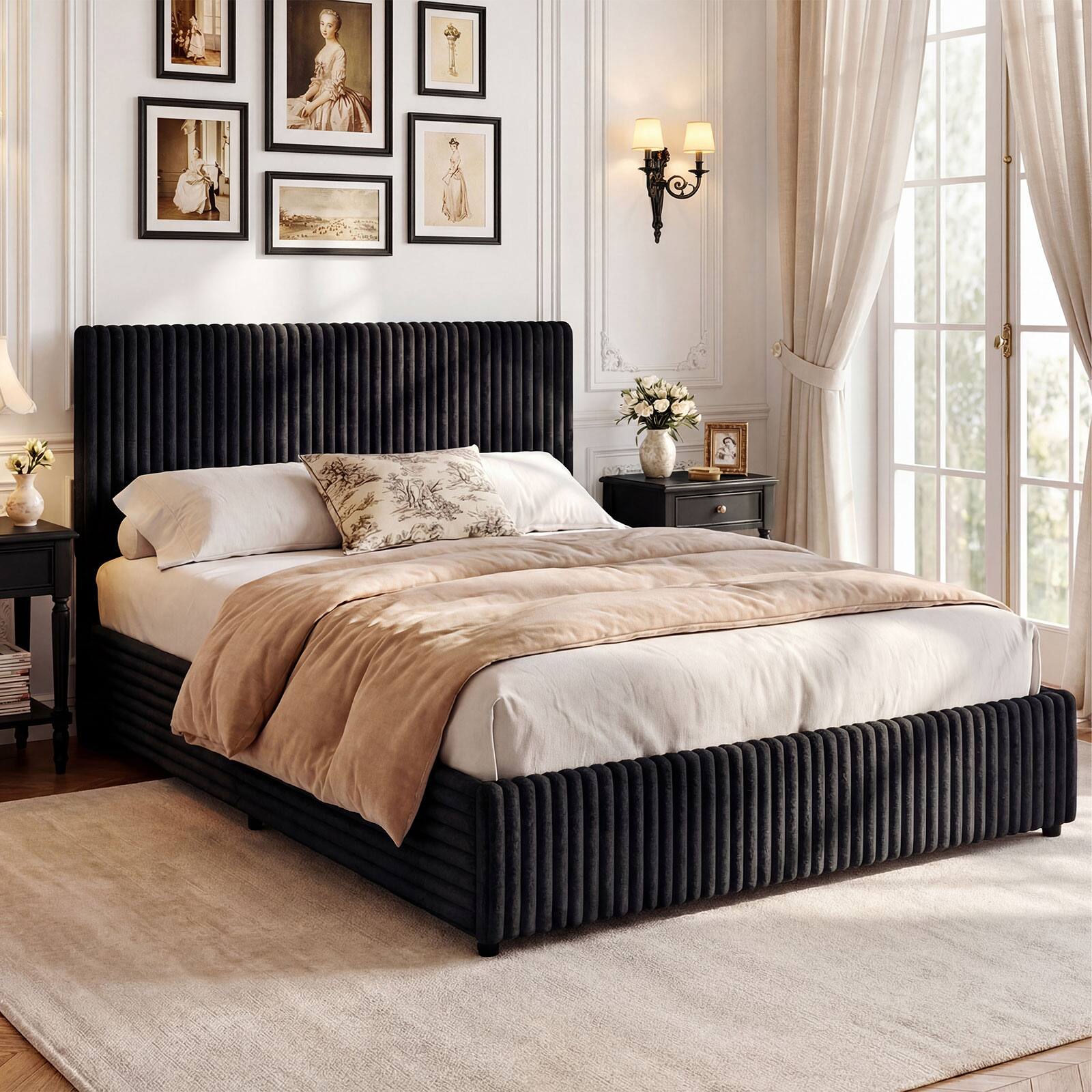 Alt View 1. Gymax - Gymax Queen Size Lift-up Storage Bed w/Hydraulic Lifts Wooden Slat Support Black - Black.