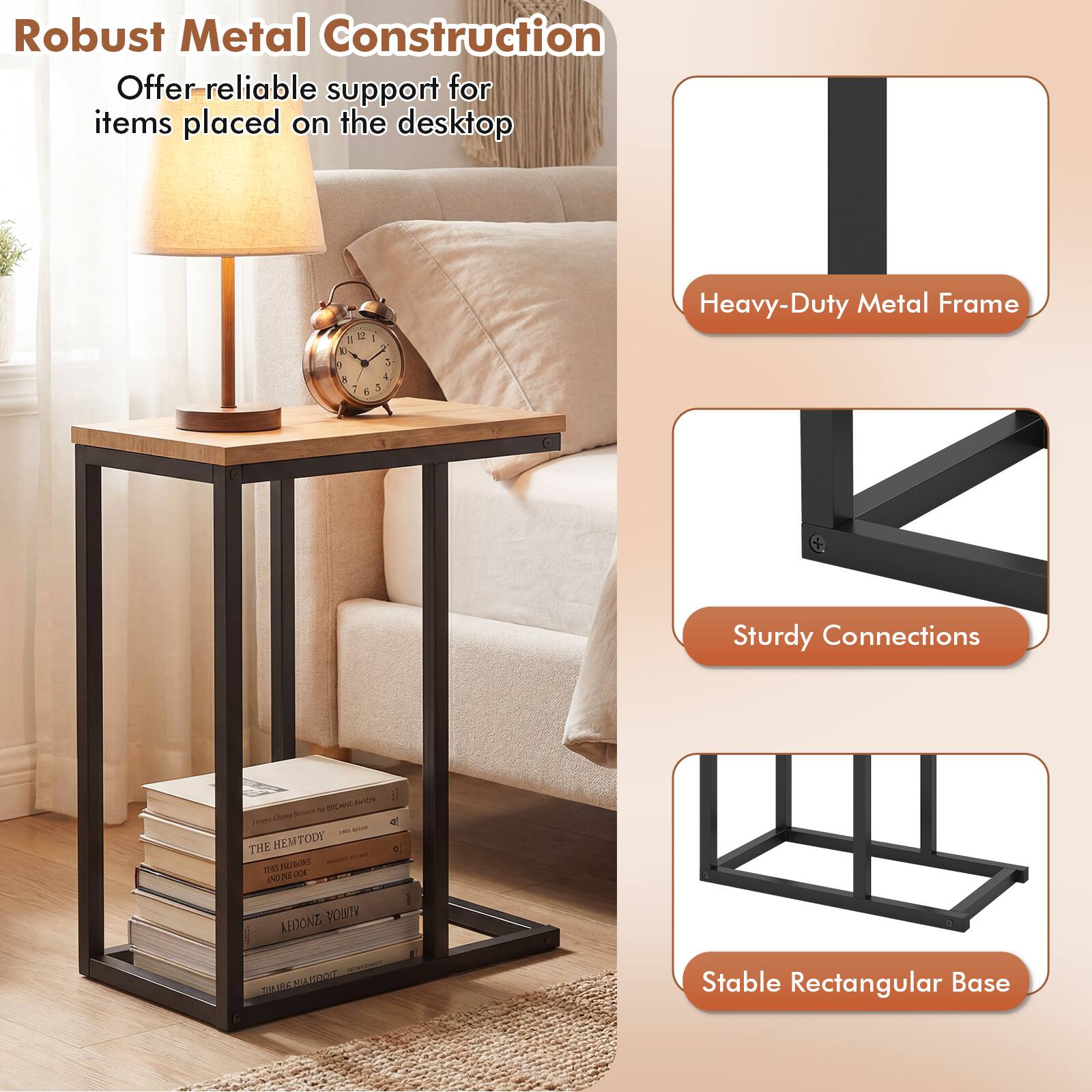 Robust Metal Construction  
Offer reliable support for items placed on the desktop

- Heavy-Duty Metal Frame
- Sturdy Connections
- Stable Rectangular Base