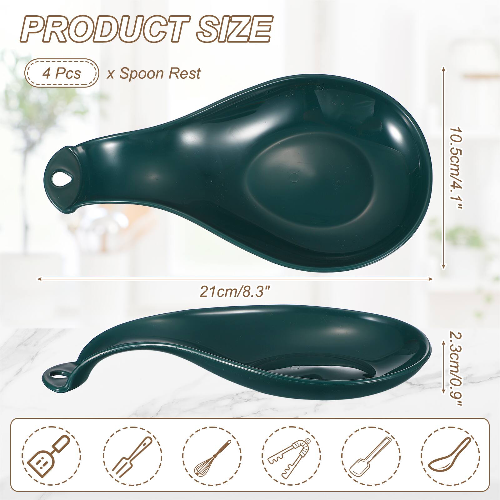 PRODUCT SIZE  
4 Pcs x Spoon Rest  
10.5cm/4.1"  
21cm/8.3"  
2.3cm/0.9"