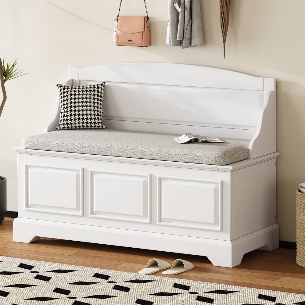 Front. Ropilly - Ropilly White Retro Shoe Storage Bench with Cushion Soft Close Wooden Entryway Chest for Hallway Living Room - White.