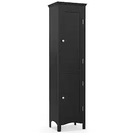Pefilos - Tall Bathroom Floor Cabinet with Shutter Doors and Adjustable Shelf- Bathroom Storage Cabinet for Entryway - Black