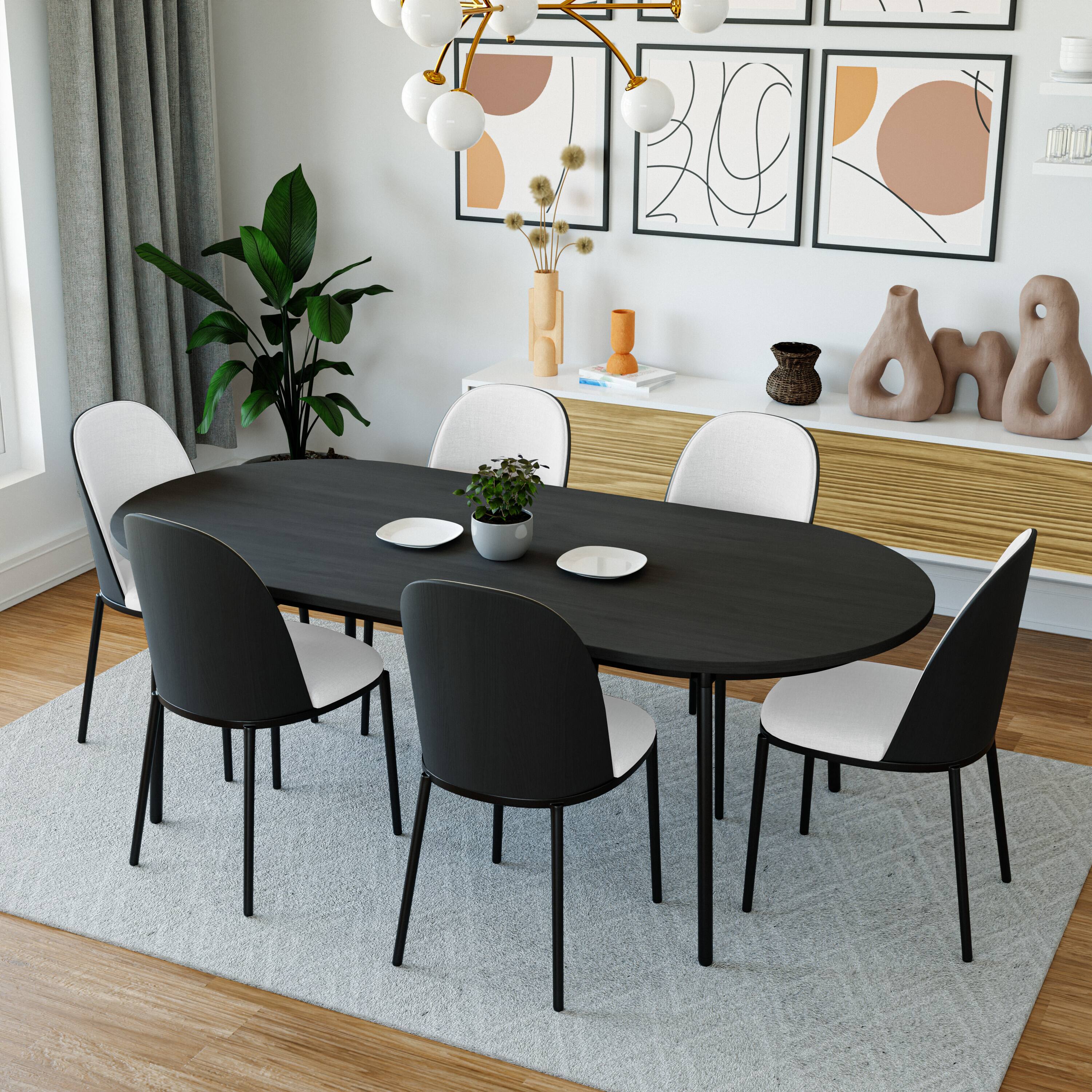 Angle. LeisureMod - Tule 4-PCS Mid-Century Modern Fabric Dining Chair, Cushioned Kitchen Vanity Desk Chair with Heavy-Duty Metal Frame - Black/White.
