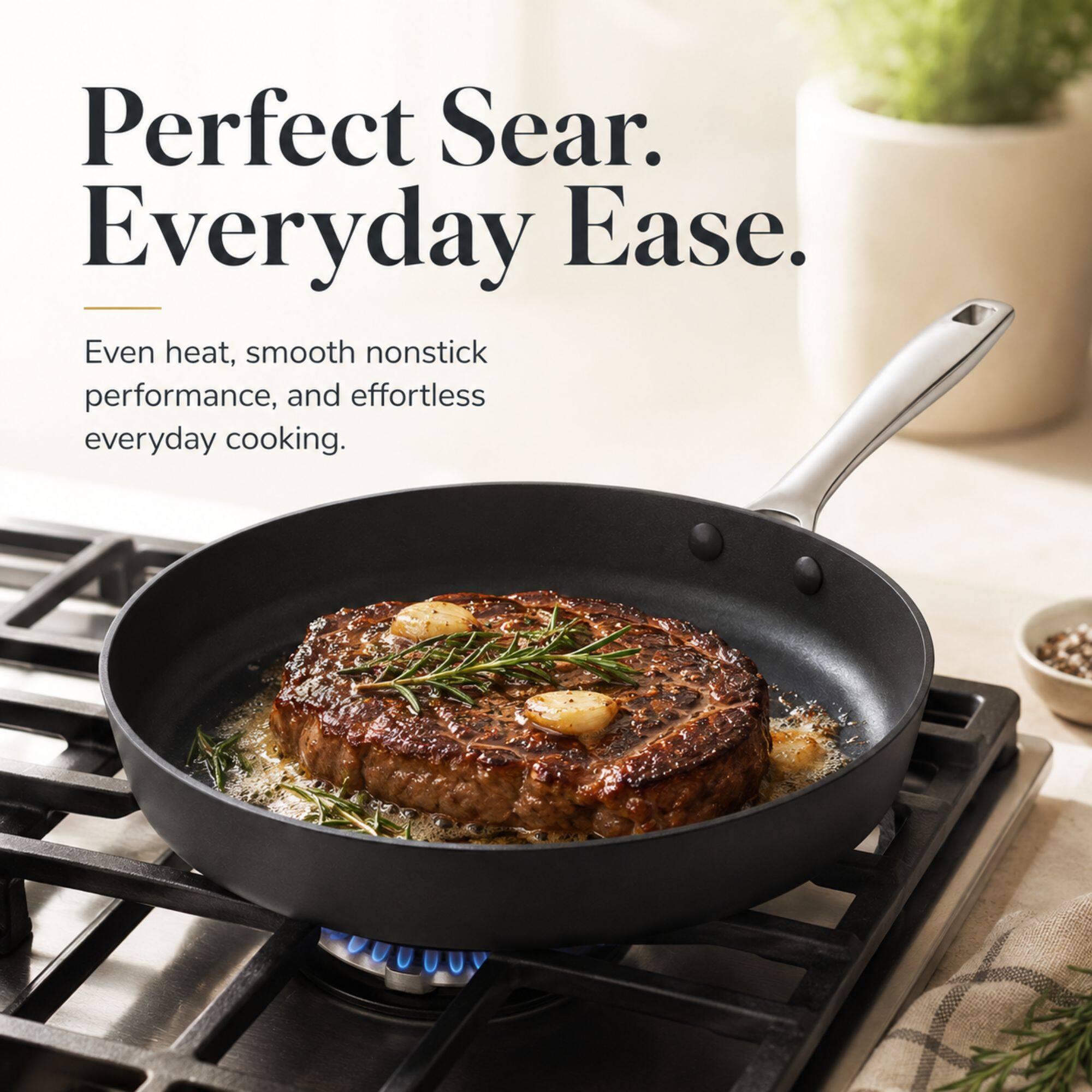 Perfect Sear. Everyday Ease.  
Even heat, smooth nonstick performance, and effortless everyday cooking.