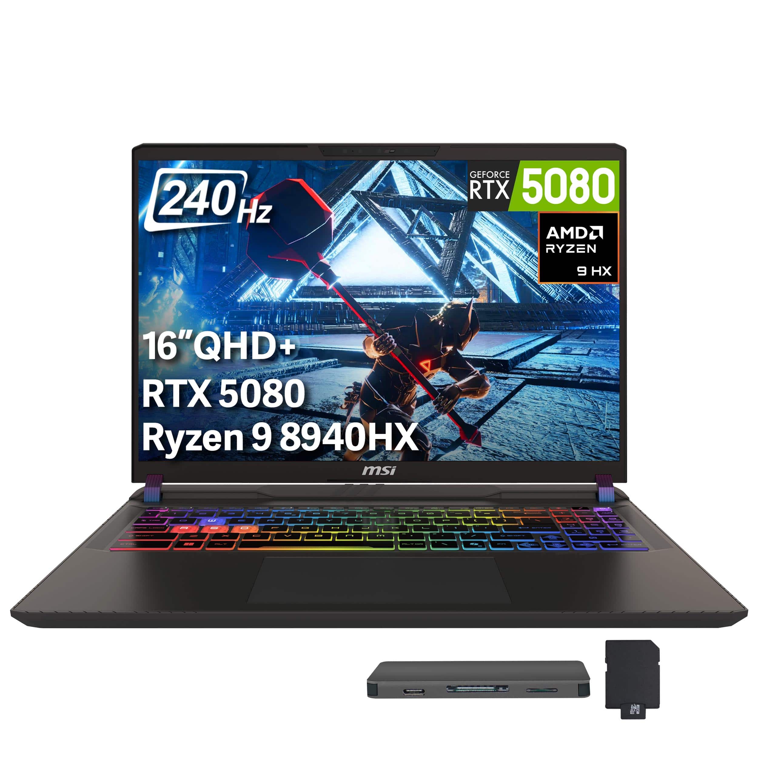 240 Hz  
GEFORCE RTX 5080  
AMD RYZEN 9 HX  
16" QHD+  
RTX 5080 Ryzen 9 8940HX  
msi