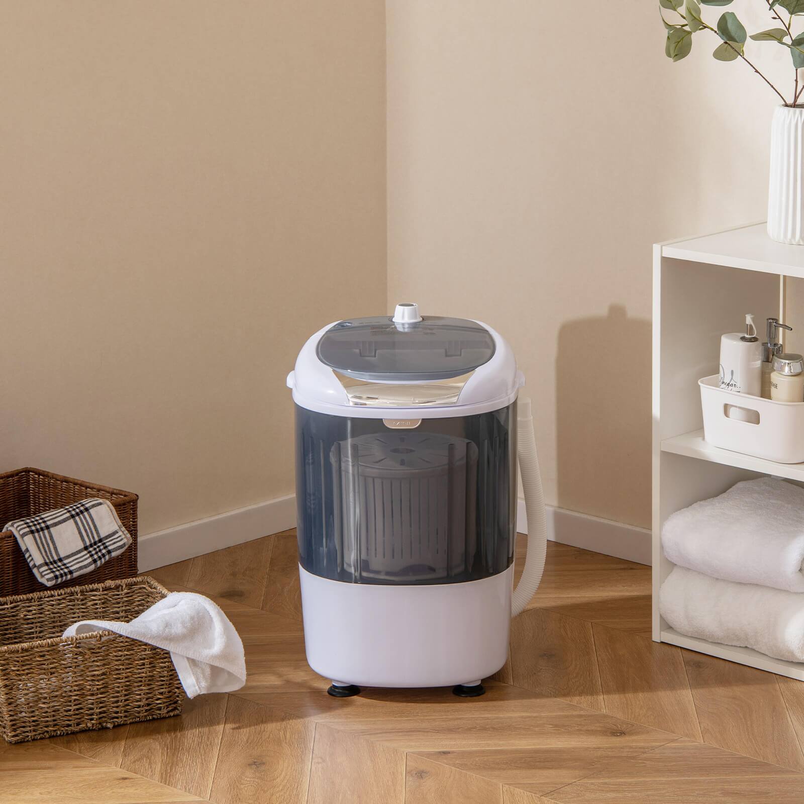 Angle. Costway - Portable Mini Counter Top Washing Machine 5.5 lb. Spin Basket Laundry - Grey and White.