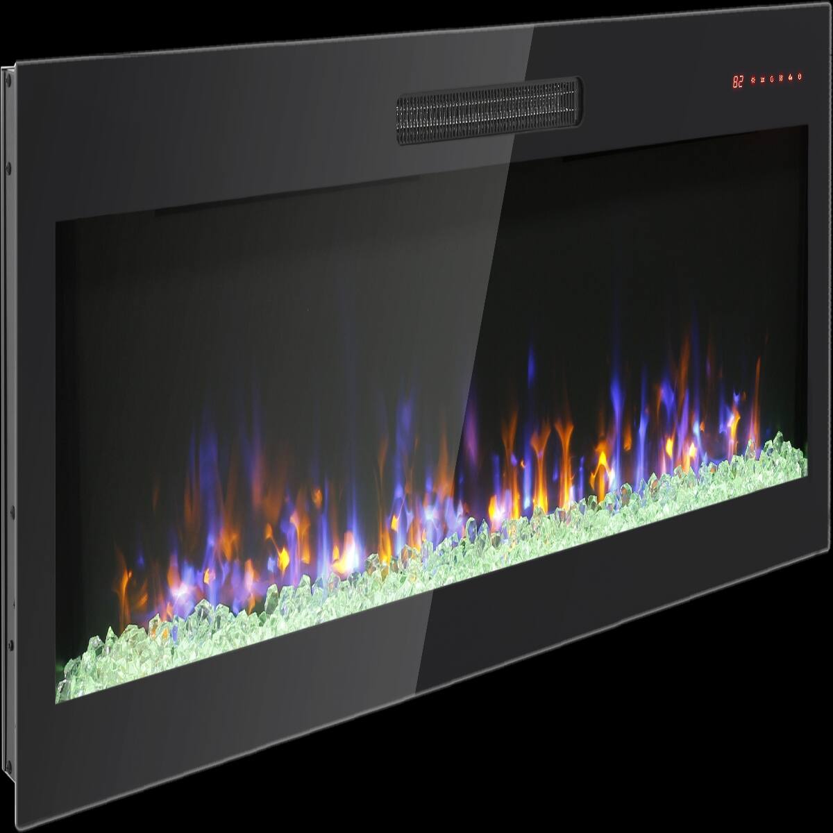 Back. Loheer - Loheer 50 inch recessed electric fireplace Ultra Thin Tempered Glass Wall Mounted Heater with Remote - Antique Black.