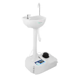 SereneLife - Portable Camping Sink with 19L (5+ Gallon) Water Tank, Hands-Free Foot Pump, Soap Dispenser & Towel Holder - White