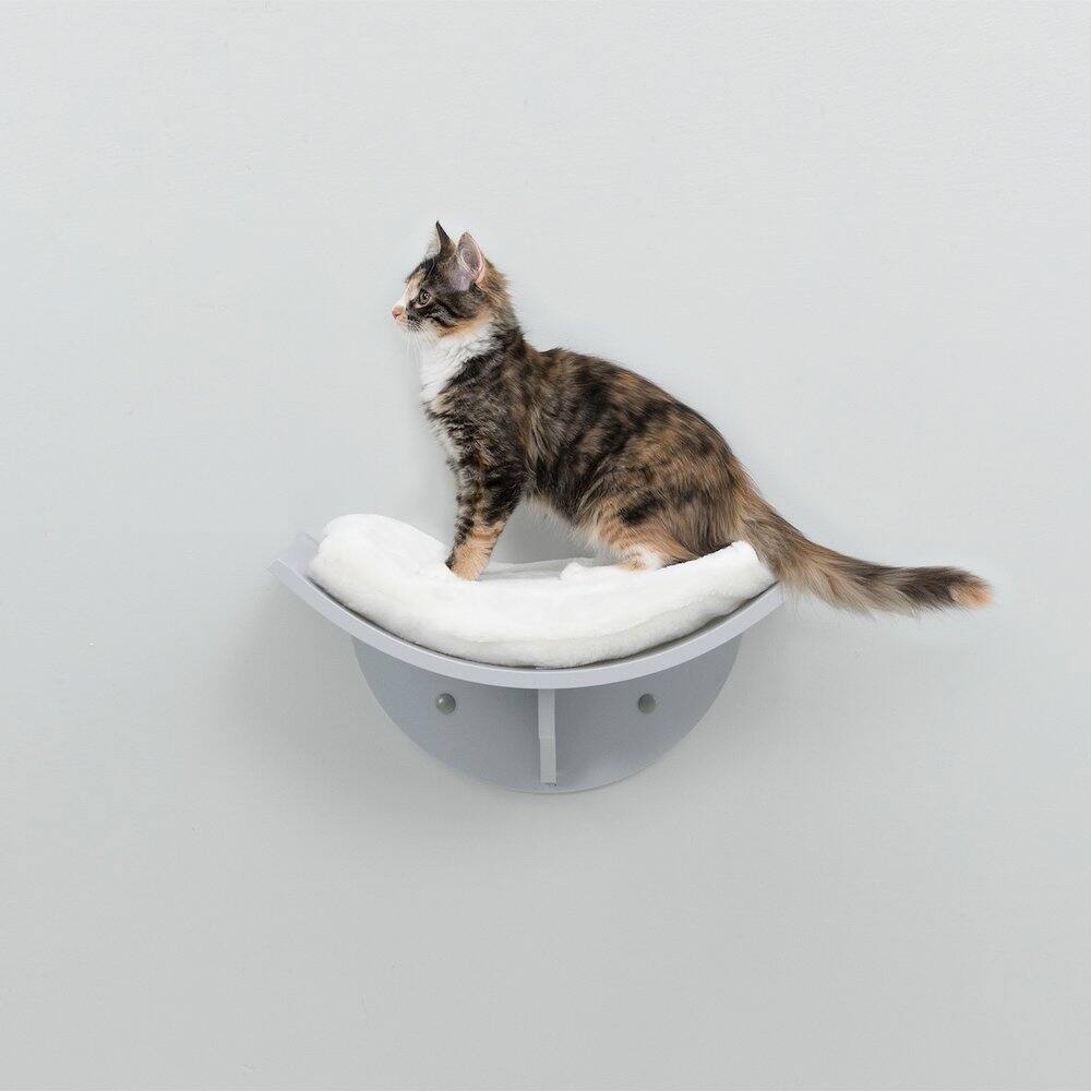 Angle. TRIXIE - Lorena Space Saving Wall Mounted Cat Perch with Soft Cushion - Gray.