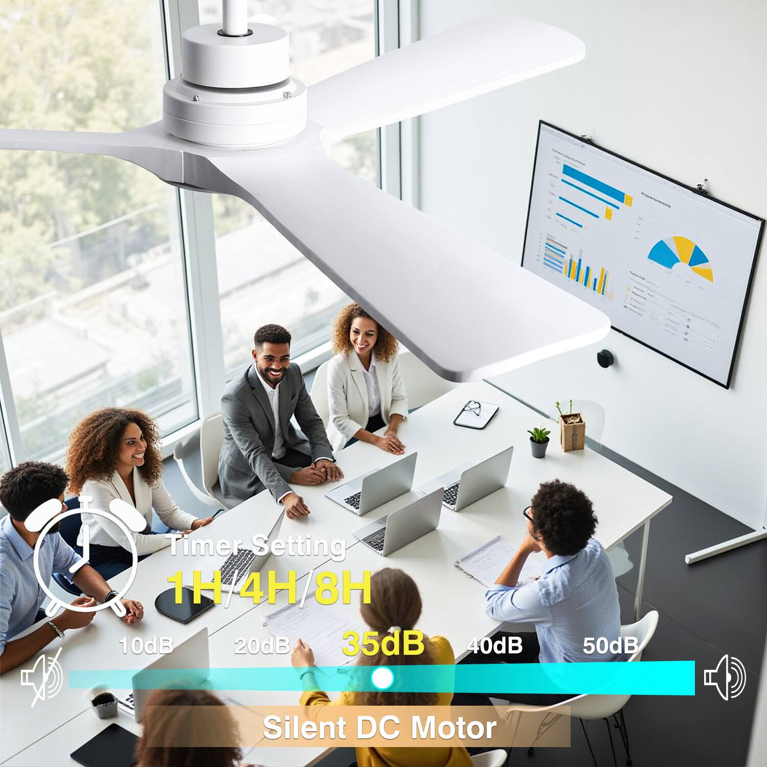 Timer Setting: 1H/4H/8H  
10dB 20dB 35dB 40dB 50dB  
Silent DC Motor