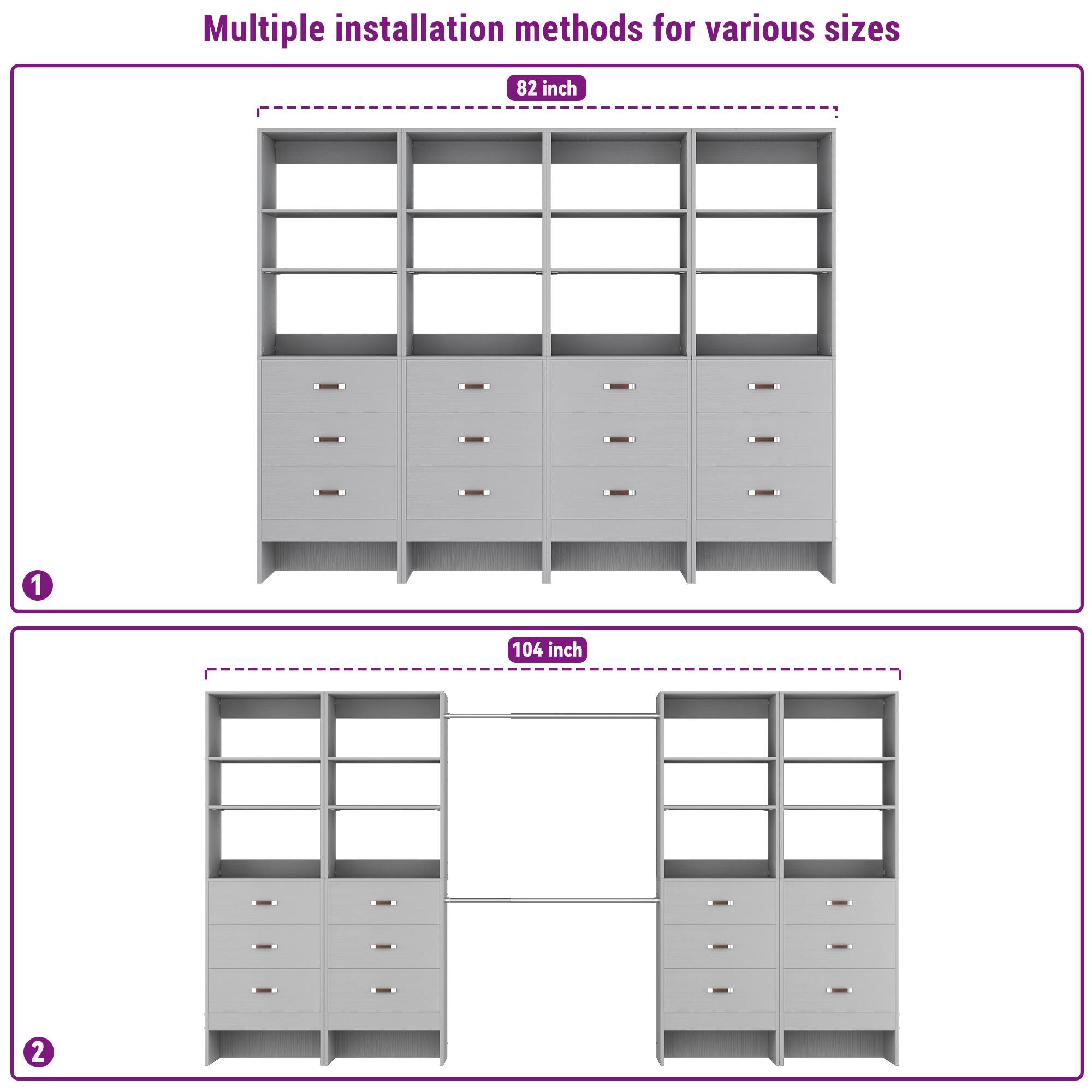 Multiple installation methods for various sizes

1. 82 inch
2. 104 inch