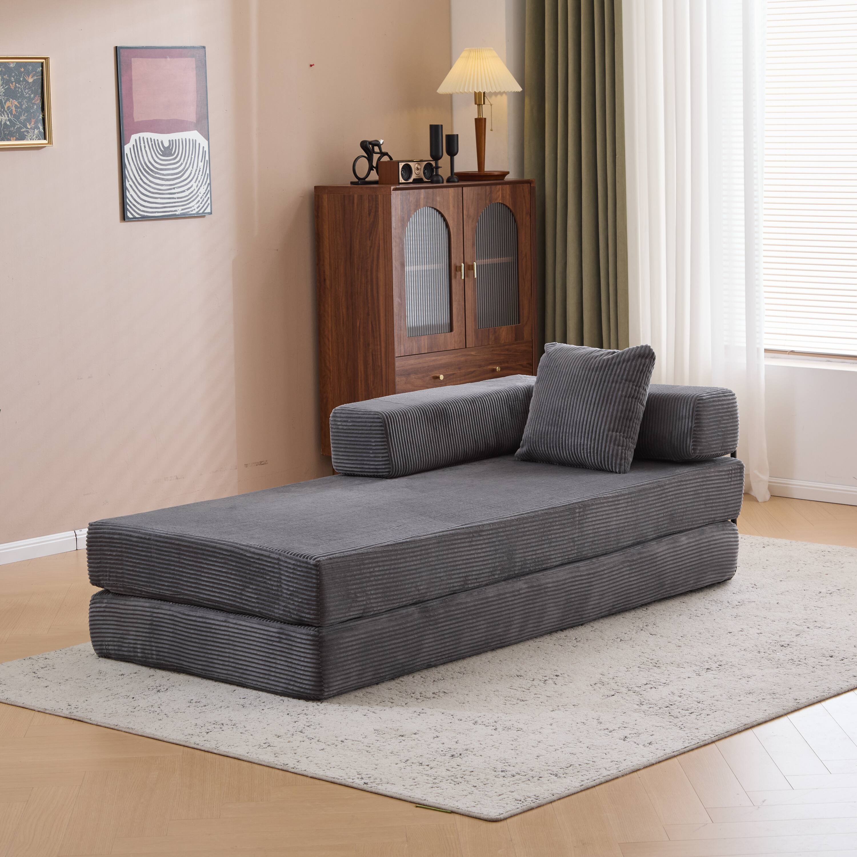 Alt View 5. GOODSILO - Convertible Floor Sofa Bed - Futon Couch Lounge Sleeper with Pillow Back Support & Armrests - Dark Green.