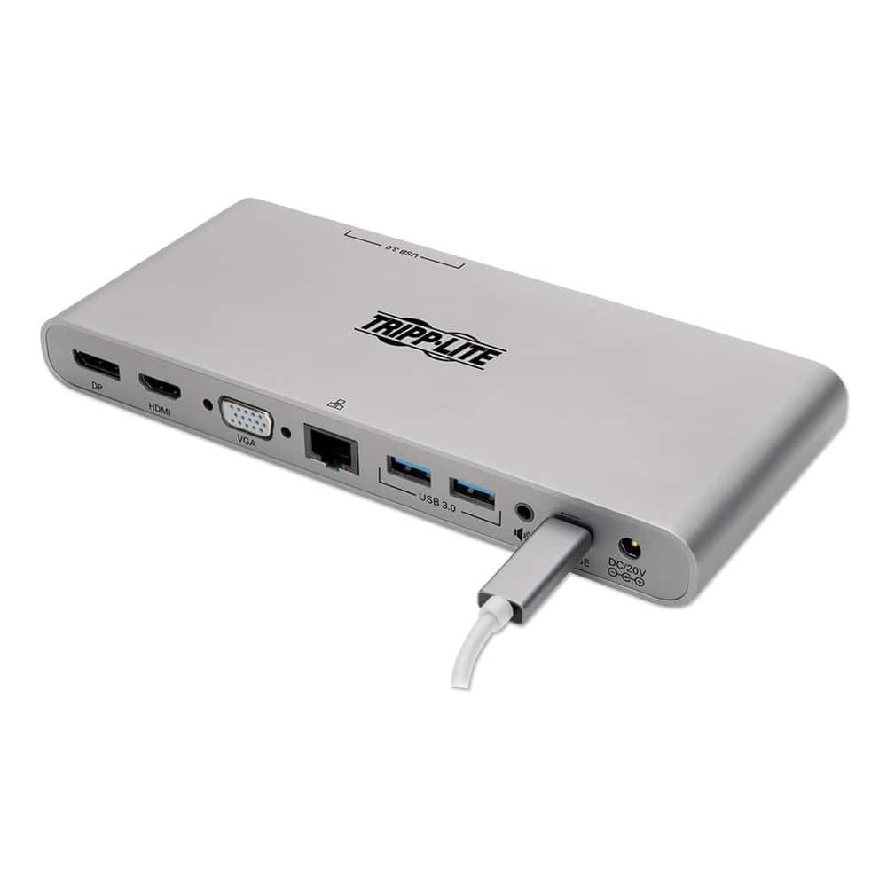 Tripp Lite - U442-DOCK4-S 3.5mm Displayport HDMI RJ45 Thunderbolt 3 USB-A USB-C VGA USB Type-C Docking Station - Silver