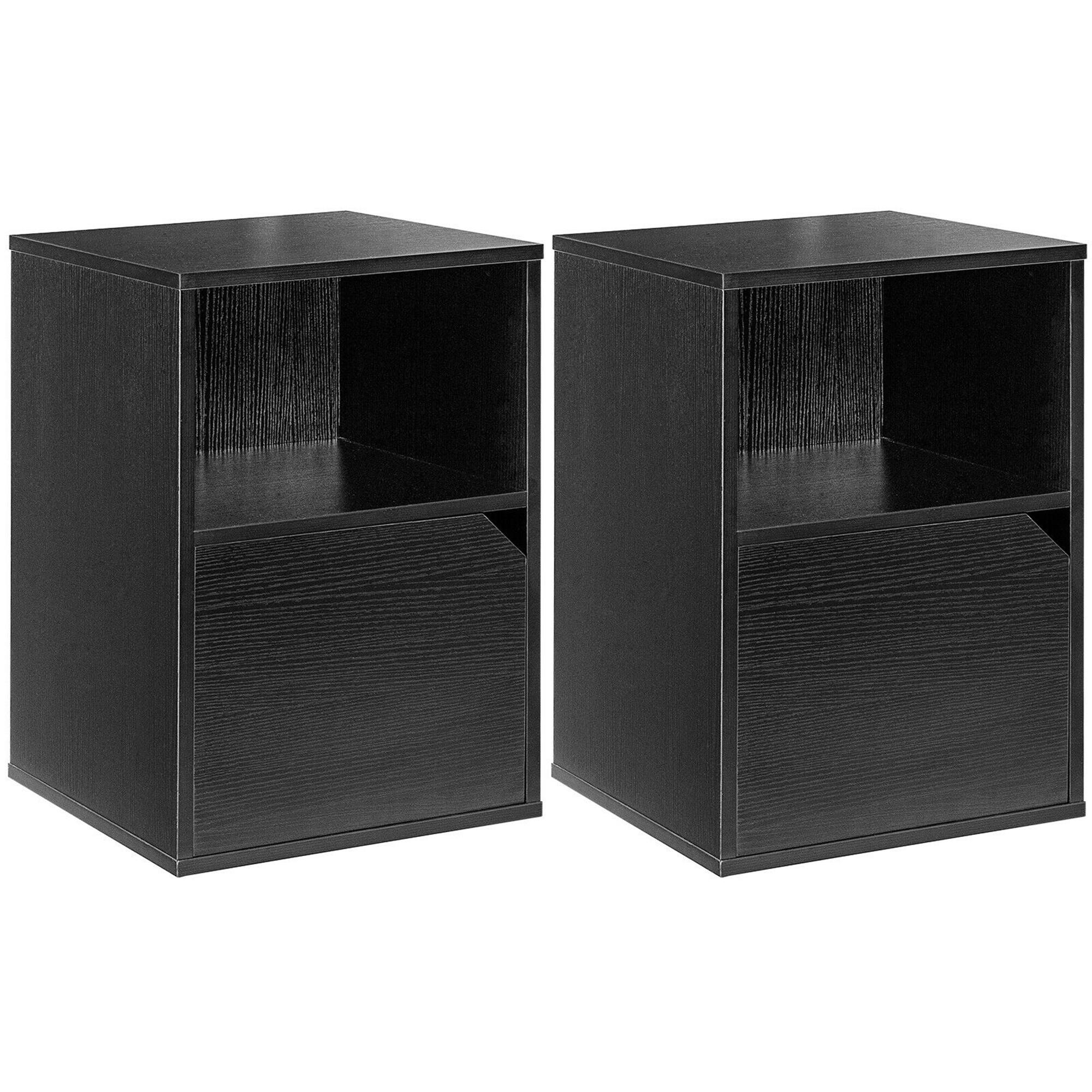 Gymax - Set of 2 Nightstands Side End Table Storage Cabinet Shelf Living Room - Black