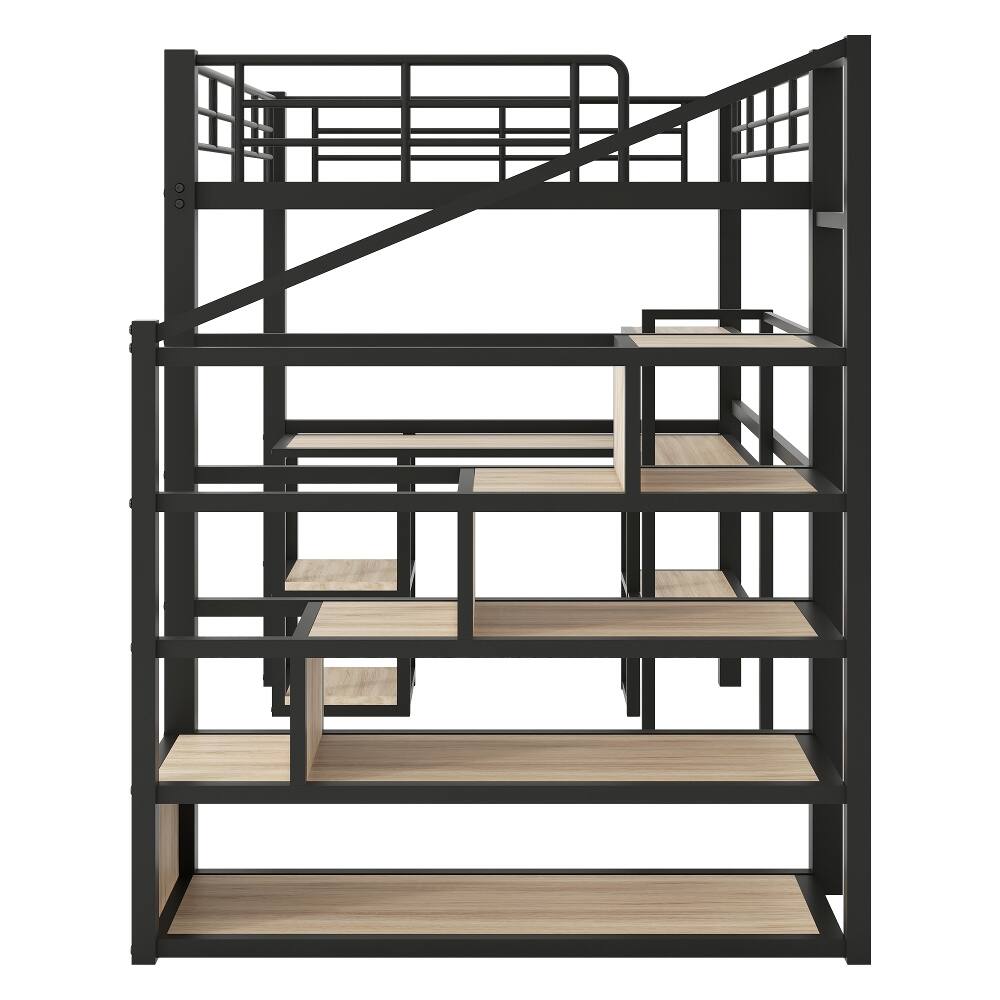 Alt View 9. Loheer - Loheer Full Size Metal Loft Bed with Desk, Staircase and Shelves, Black - Black.