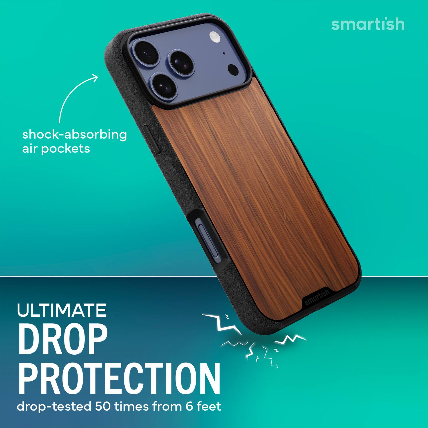 smartish shock-absorbing air pockets ULTIMATE DROP PROTECTION drop-tested 50 times from 6 feet smartish