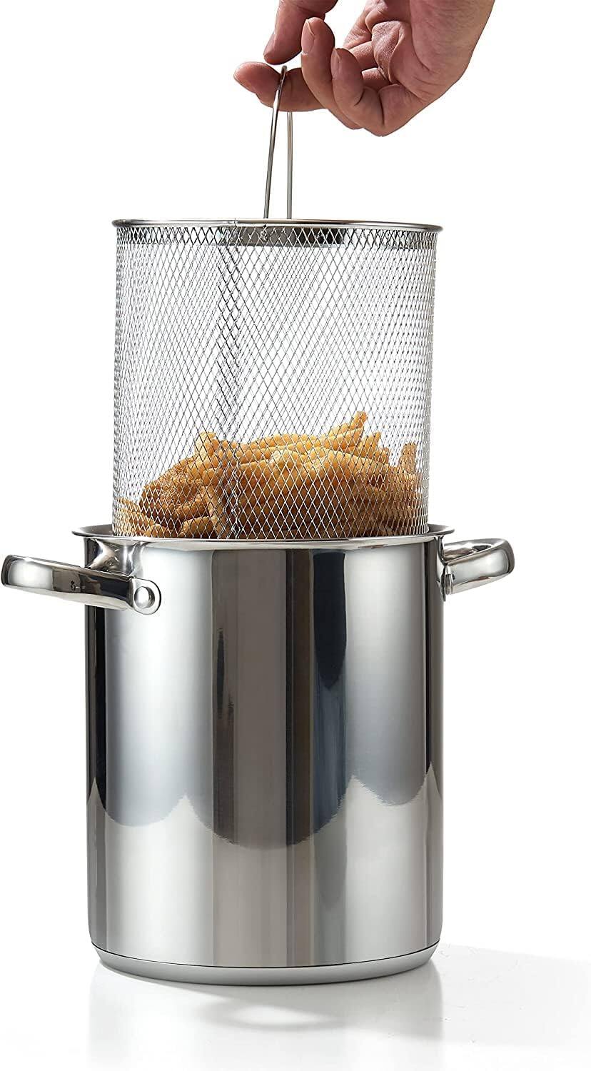 Alt View 1. Cook N Home - Basics 4Qt S/S Deep Fryer Pot with Oil Drip Drainer Rack,Glass Lid,suitable for Japanese Tempura,French Fries, Chicken - stainless steel.