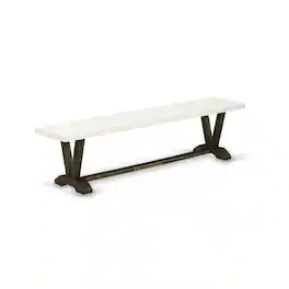 East West Furniture - V-Style Modern Dinette Bench with Wooden Seat - White