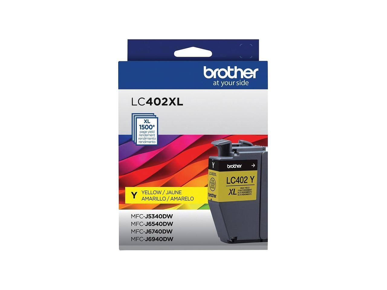 brother at your side  
LC402XL  
XL 1500* page yield  
rendimiento  
YELLOW / JAUNE / AMARILLO / AMARELO  
brother LC402 Y  
MFC-J5340DW  
MFC-J6540DW  
MFC-J6740DW  
MFC-J6940DW