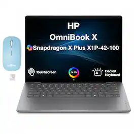 HP - OmniBook X Laptop 14.0 WUXGA Display (Snapdragon X Plus X1P-42-100, 16GB, Win 11 Home) w/Dockztorm Wireless Mouse - Meteor Silver
