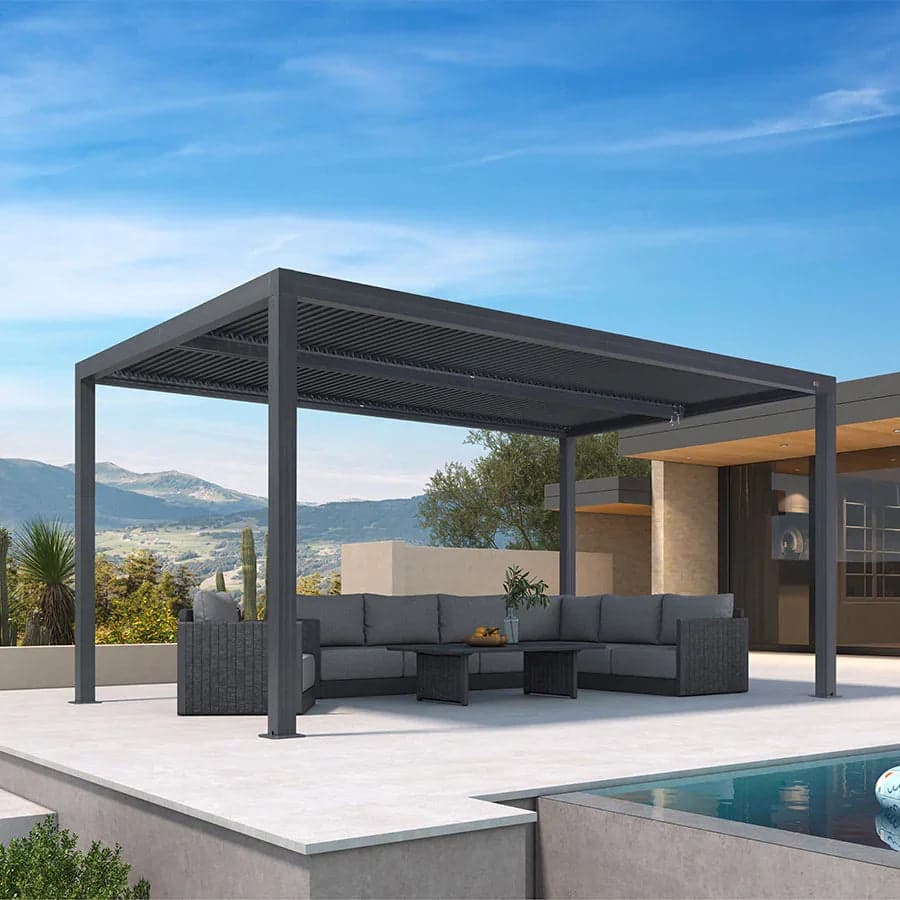 PURPLE LEAF - Louvered Pergola Outdoor Gray Aluminum Pergola with Adjustable Roof for Deck Backyard Garden Hardtop Gazebo - 10' X 16'