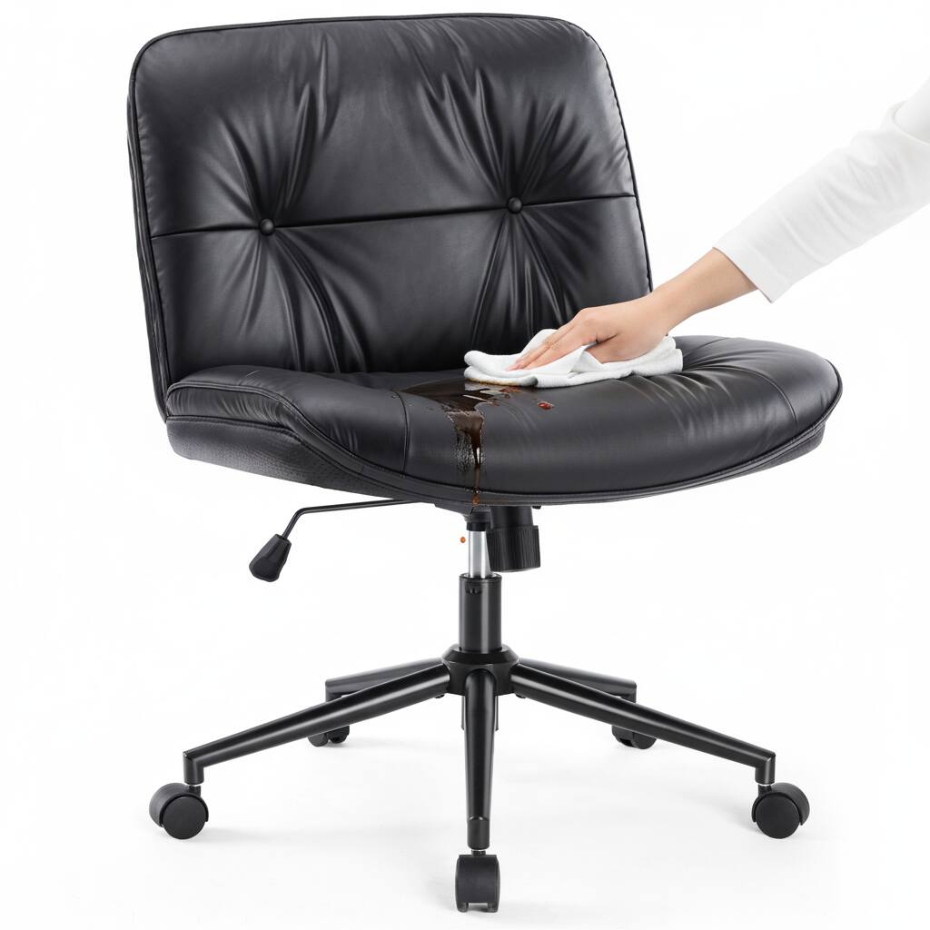 Alt View 5. AOITUN - Criss Cross Armless Office Chair PU Leather Black - Comfy Swivel Desk Chair for Home or Office - Black.