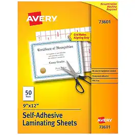 Avery - Self-Adhesive Laminating Sheets, Letter Size, 9" x 12", 50/Box - Clear