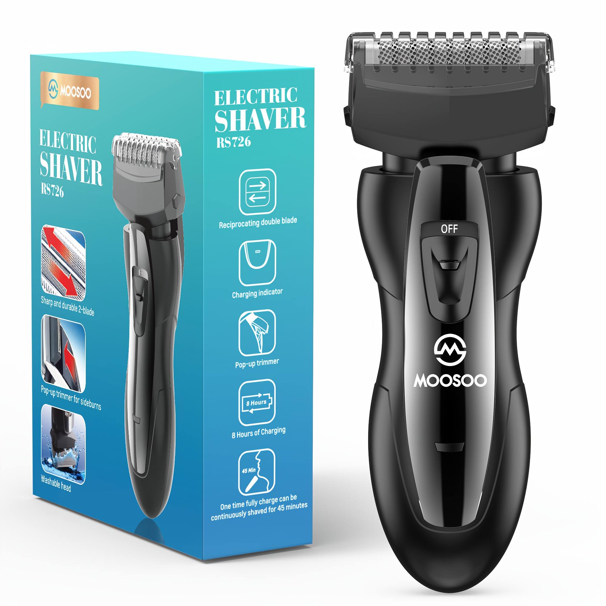 MOOSOO - 2-in-1 Electric Shaver for Men, Wet & Dry Cordless Razor with Twin Titanium Blades, USB Rechargeable For Men - Black