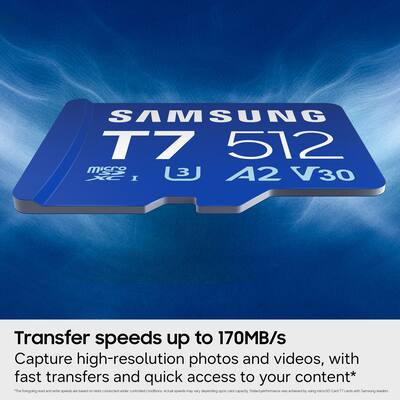 Samsung microSDXC T7 256GB, Transfer Speeds Up to 170 MB/s (MB Samsung microSDXC T7 256GB, Transfer Speeds Up to 170 MB/s (MB