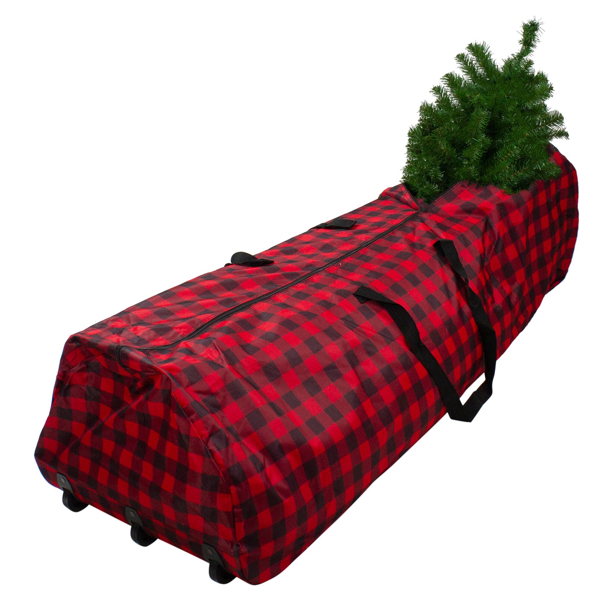 Alt View 1. Dyno - Red and Black Plaid Rolling Tree Christmas Tree Storage Bag For Artificial Trees Up To 7.5ft - Red.