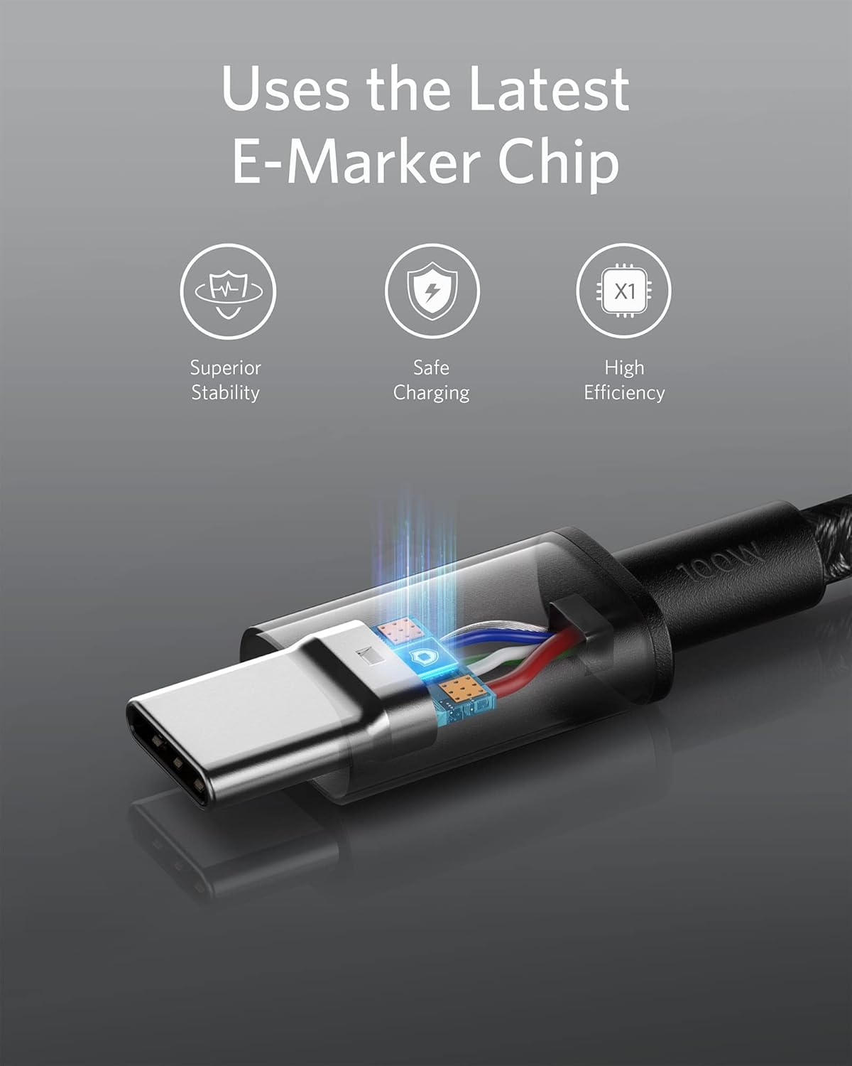 Uses the Latest E-Marker Chip, X1, Superior Stability, Safe Charging, High Efficiency, 100W