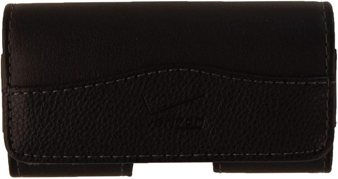 Front. Verizon - Universal Leather Pouch with Belt Clip fits Most Phones Up to 3.5" | Color: Black - Black.
